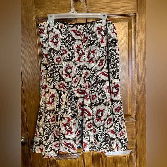 George Dresses & Skirts - George Me by Mark Eisen Flare yoked pleated lined Skirt in Brown ,cream ,red.